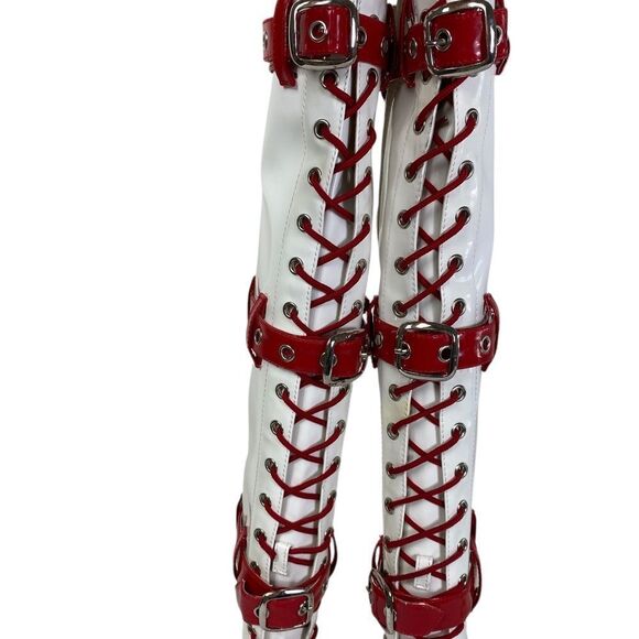 Funtasma Medic boots 6 Pleaser Wht/ Red lace up, zip, buckles - Picture 5 of 9